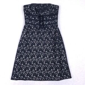 White House Black Market Strapless Lace Dress Size 4 Black White A-Line